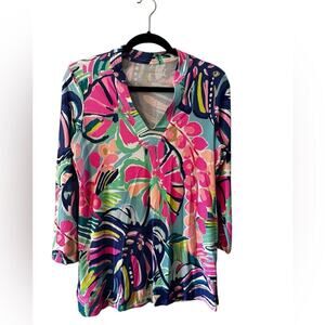 Lilly Pulitzer Vero Multi Exotic Garden Tunic Size Small V Neck 3/4 Sleeve‎